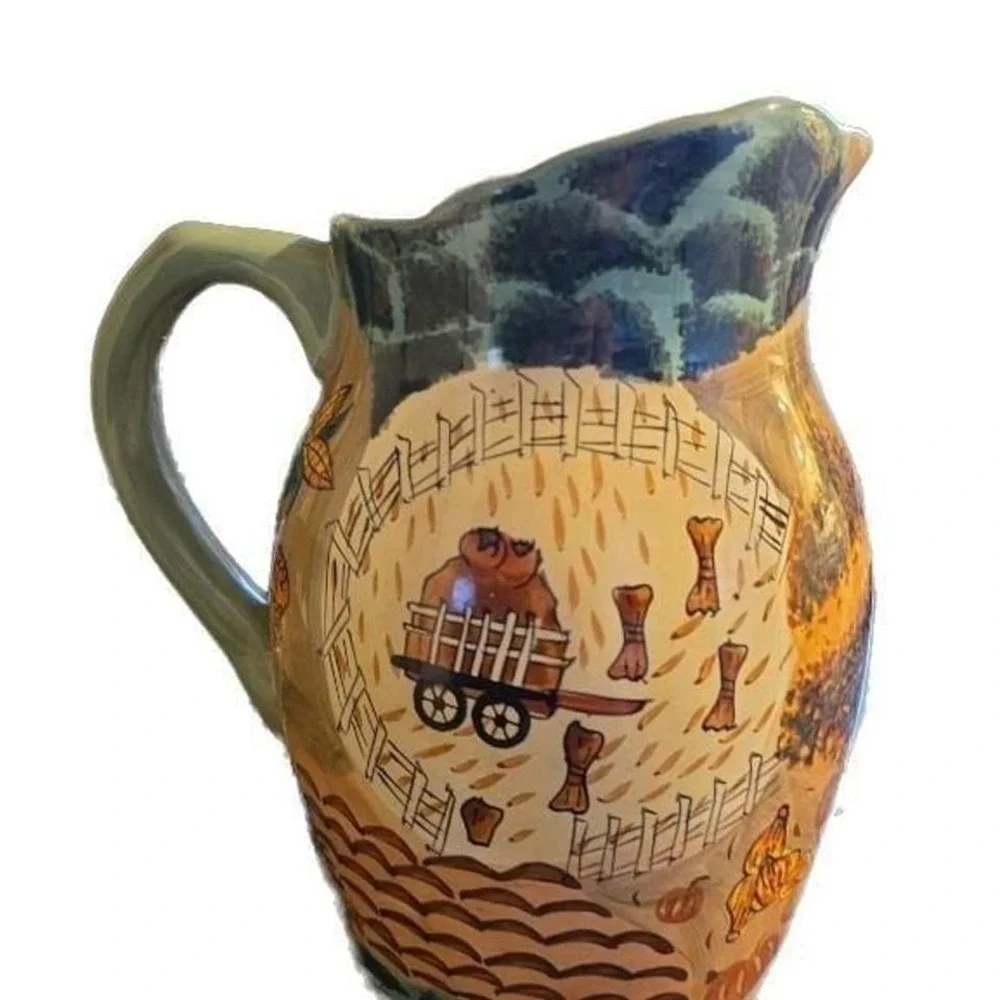 Vintage WCL Hand-Painted Autumn Harvest Thanksgiving Pumpkin‎ Pitcher